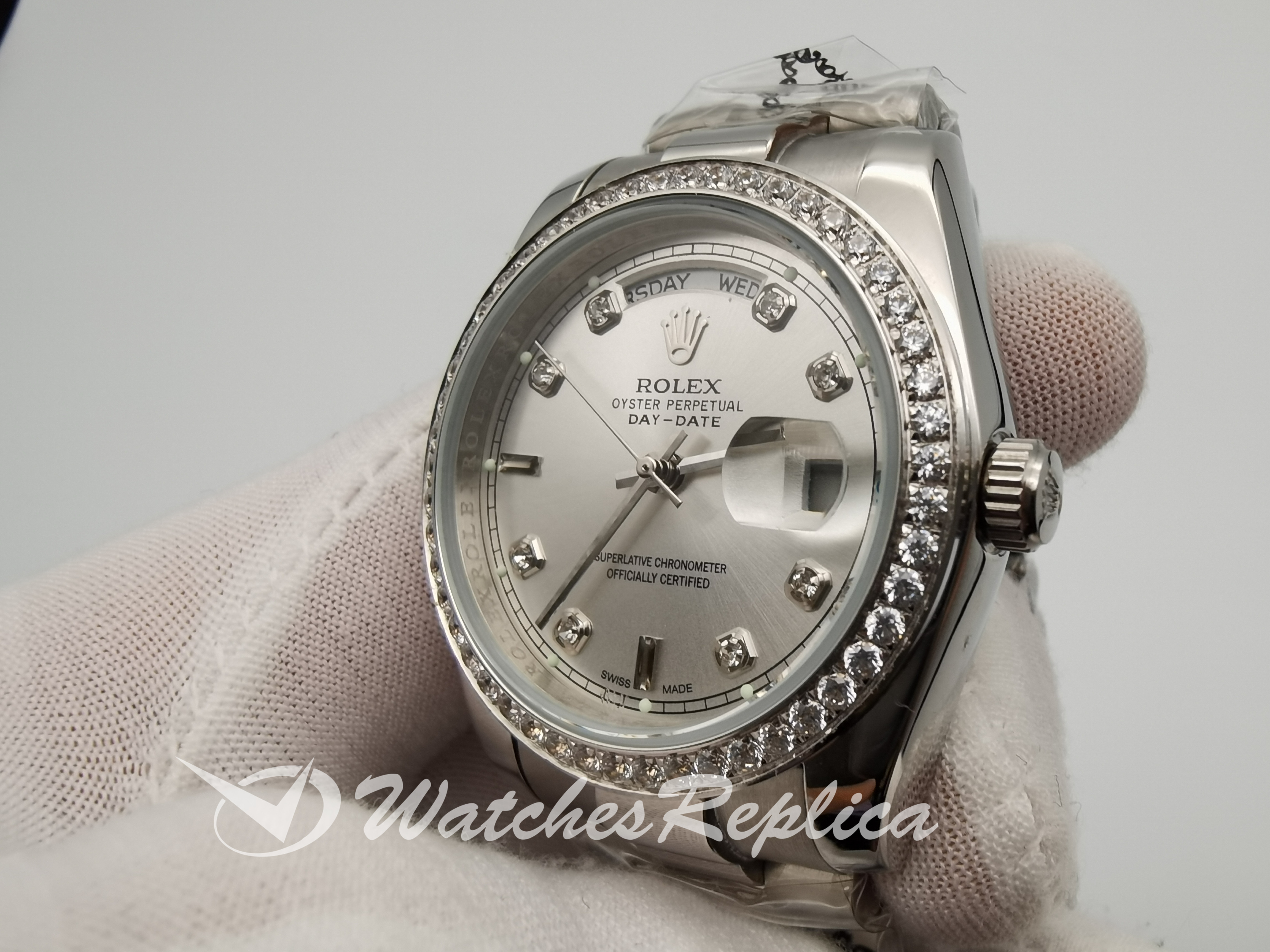 Rolex Day-Date 118346 36MM 950 Platinum Con Diamanti Per Uomo Orologi Replica-1