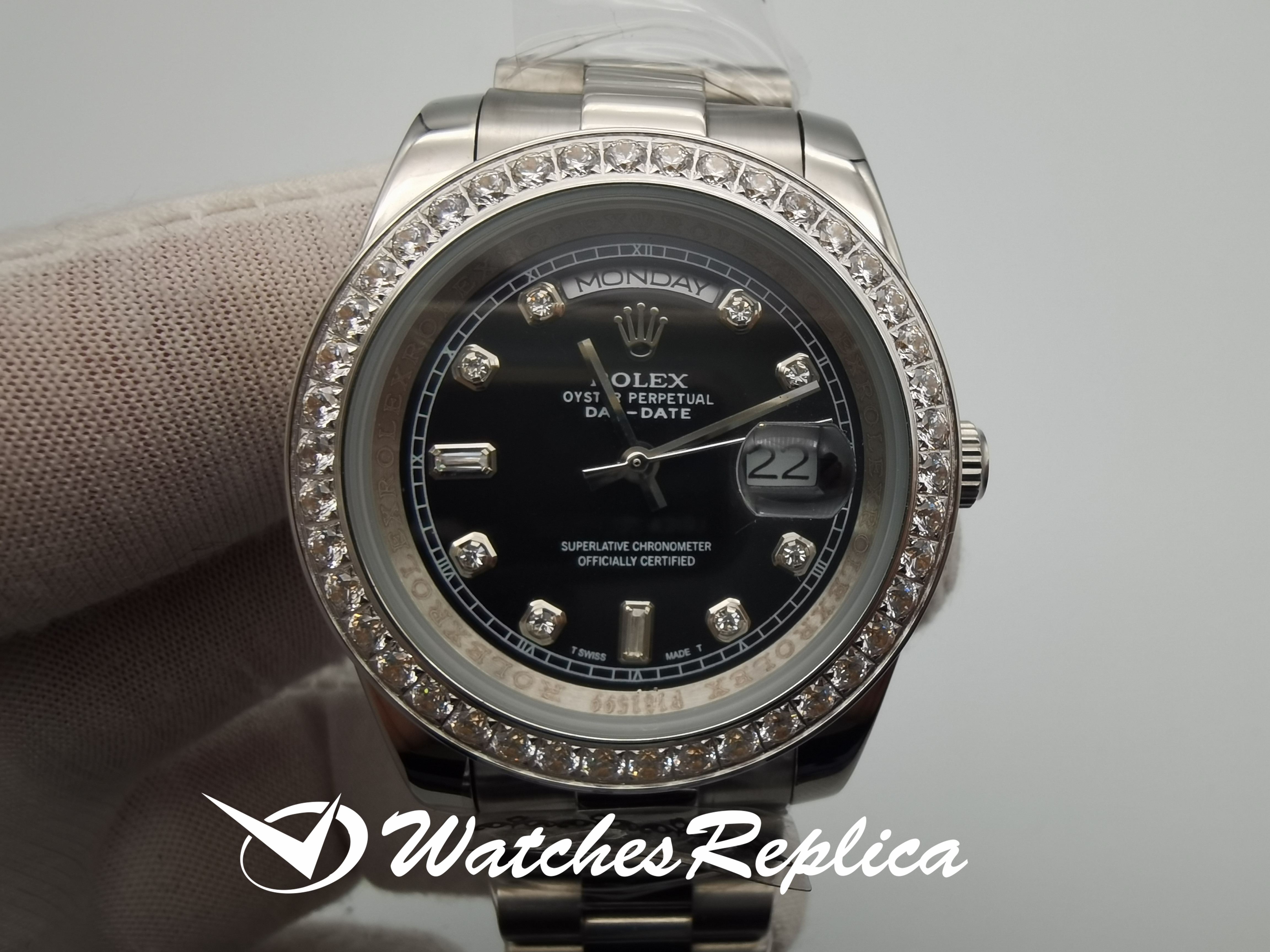 Rolex Day Date 228349Rbr Bracciale Oro Rosa nero Per Uomini Orologi Replica Da 40 MM-1