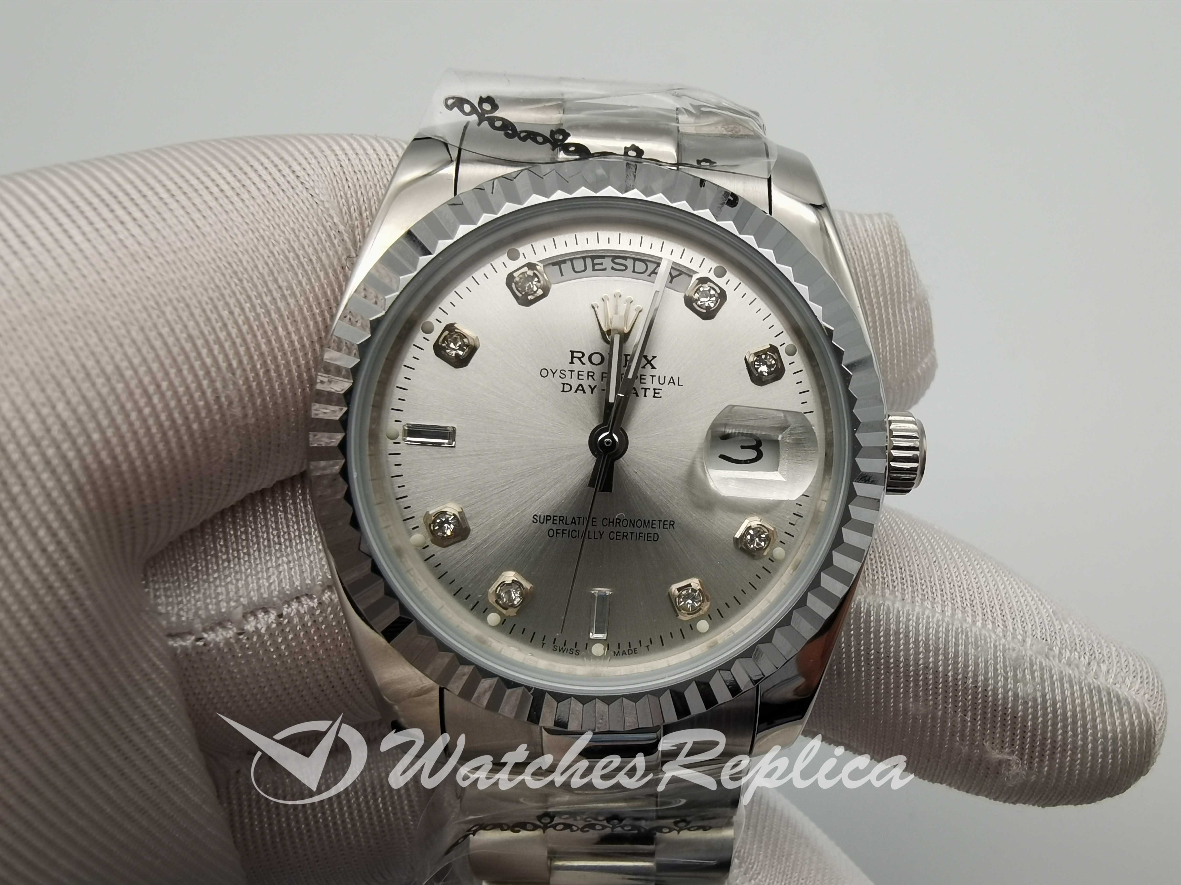 Rolex Day-Date 128239 Diamond Diamond Con Argento E Acciaio Inossidabile 36 MM Per Uomo Orologi Replica-2