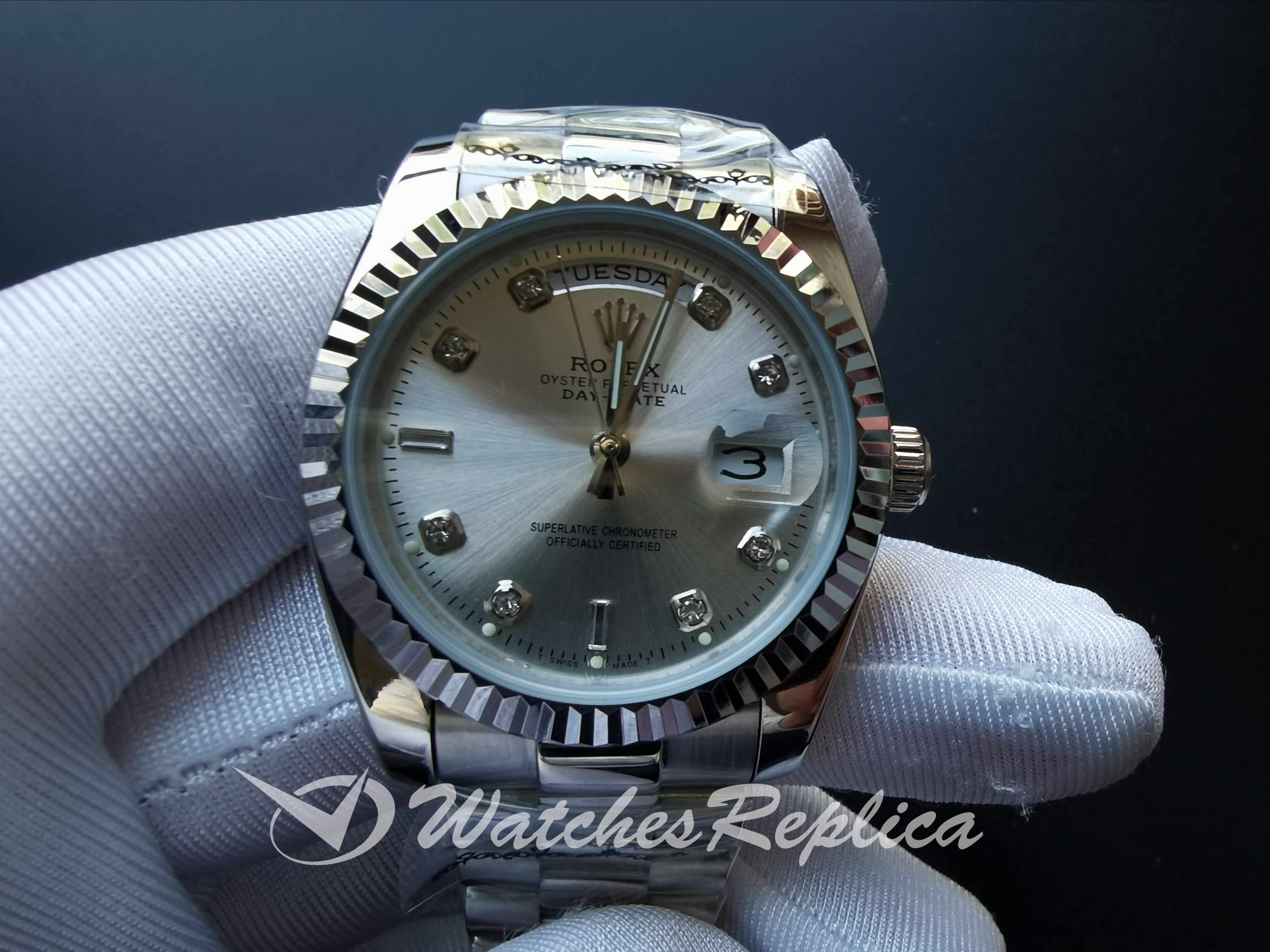 Rolex Day-Date 128239 Diamond Diamond Con Argento E Acciaio Inossidabile 36 MM Per Uomo Orologi Replica-1