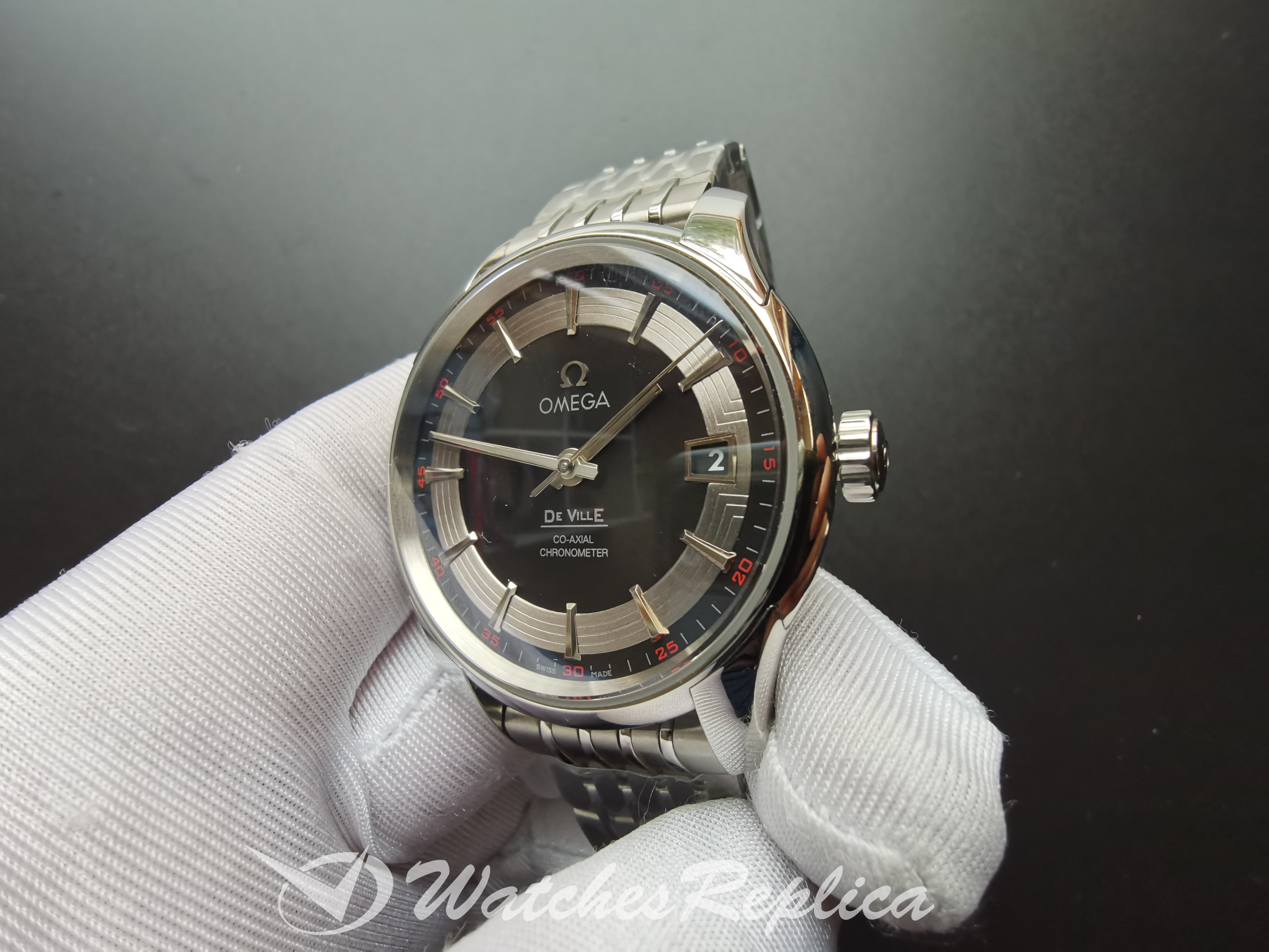 Omega De Ville 431.30.41.21.01.001 Quadrante Nero In Acciaio Inossidabile 41MM Per Uomo Orologi Replica-2
