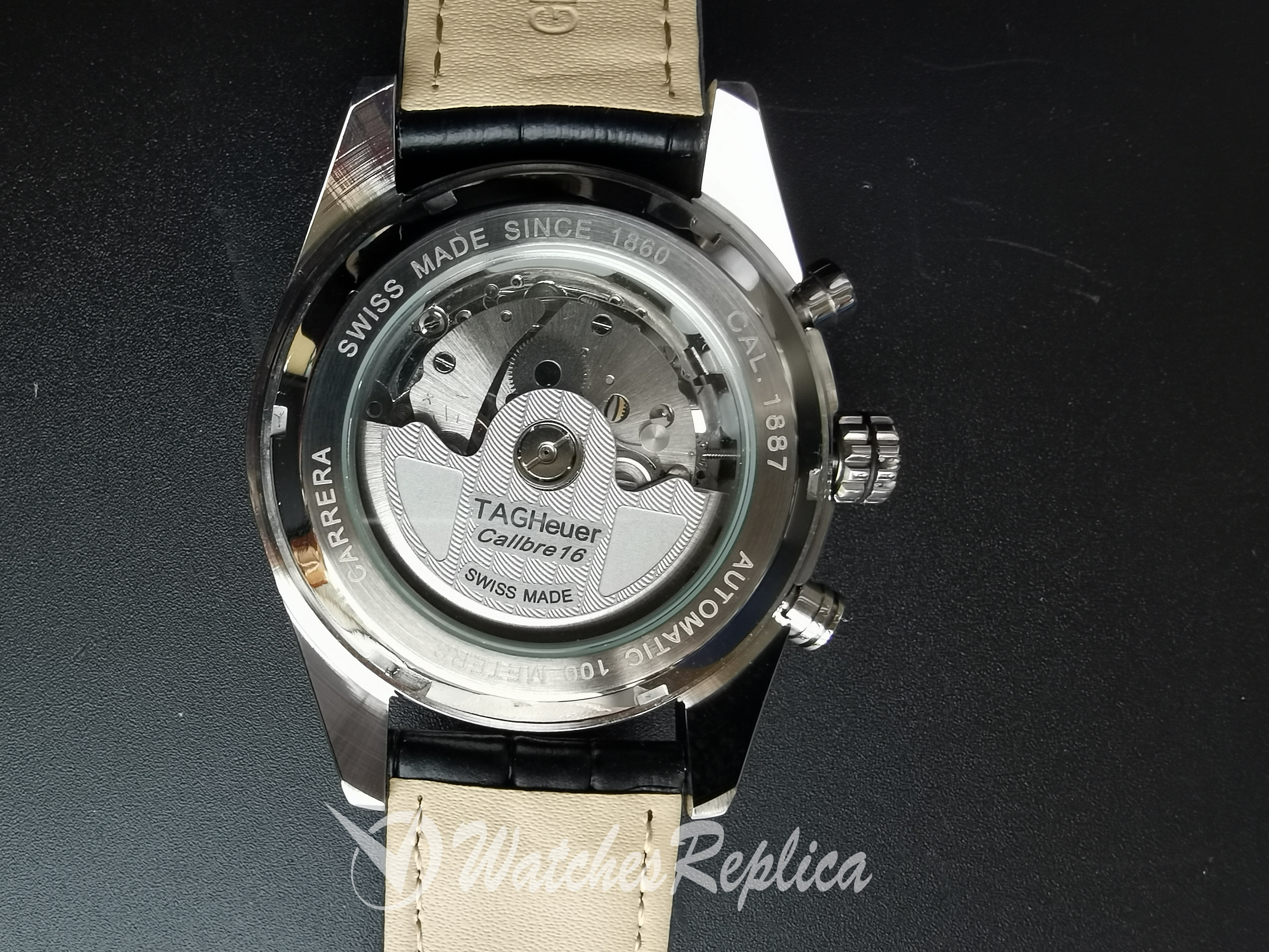 Tag Heuer Carrera 44MM Pr1146 In Pelle Nera E Quadrante Bianco Per Uomo Orologi Replica-3
