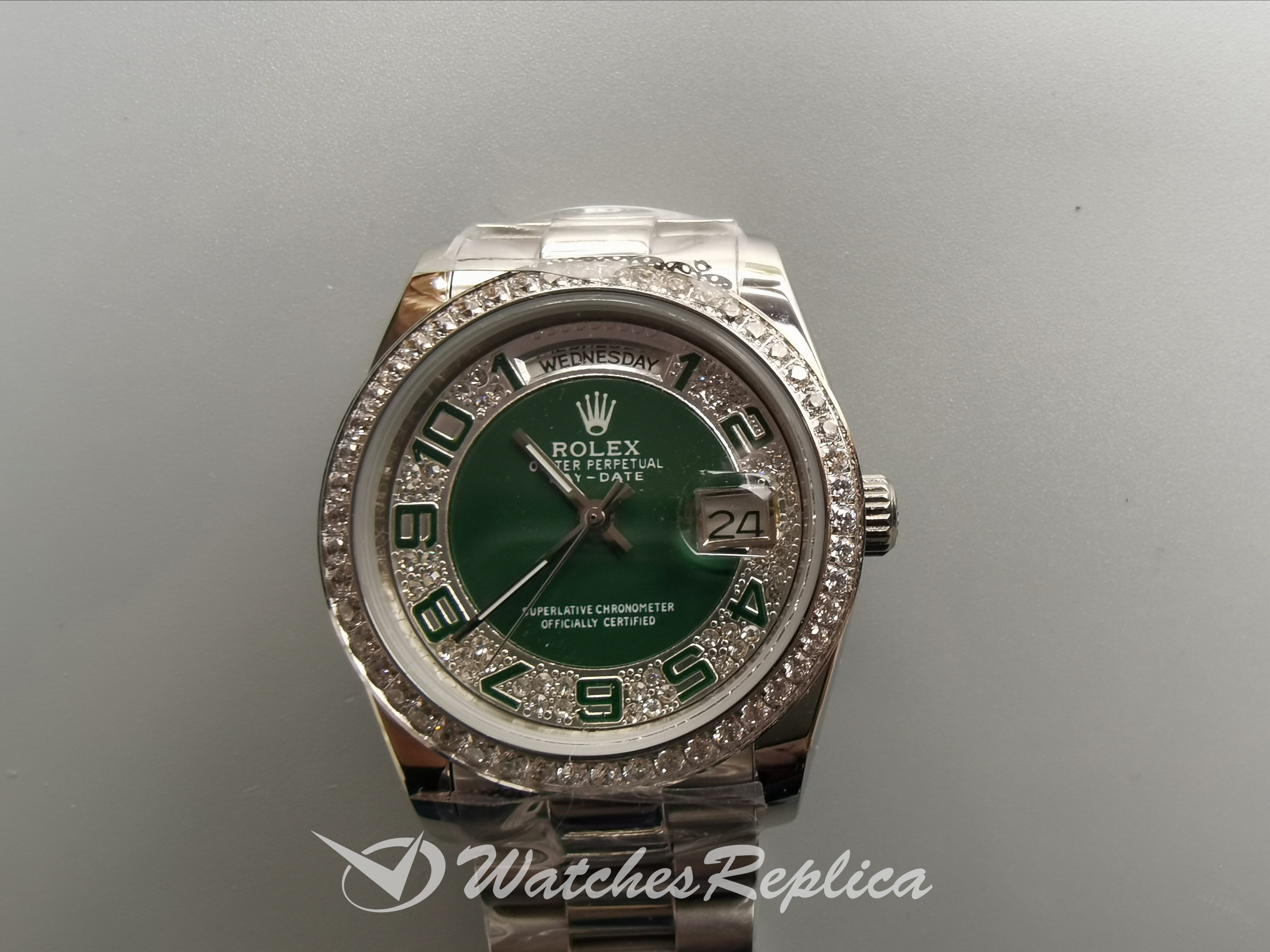 Rolex Day-Date 118346 Acciaio Con Diamanti Diamonds Verde 36MM Per Women Orologi Replica-1