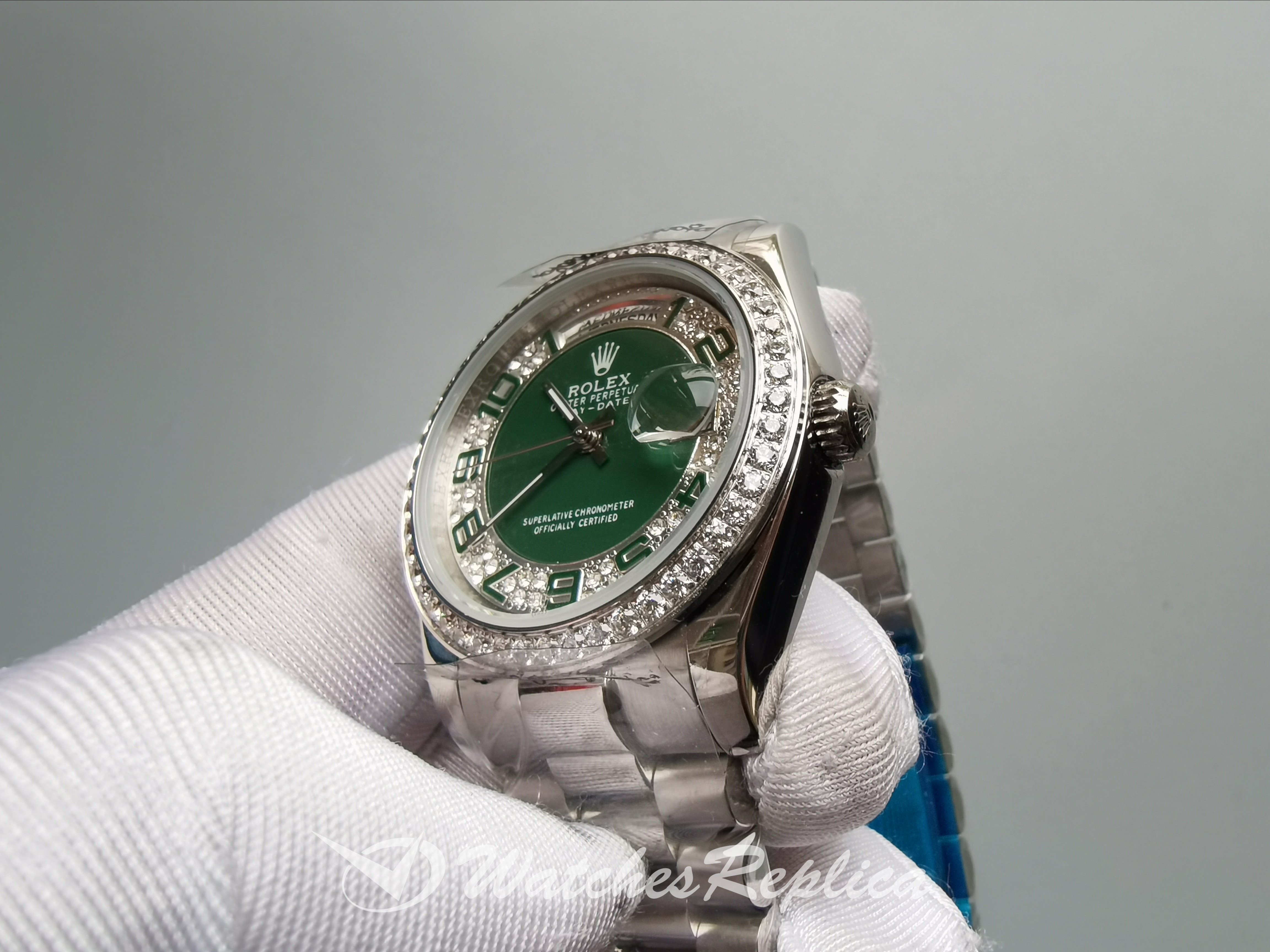 Rolex Day-Date 118346 Acciaio Con Diamanti Diamonds Verde 36MM Per Women Orologi Replica-2