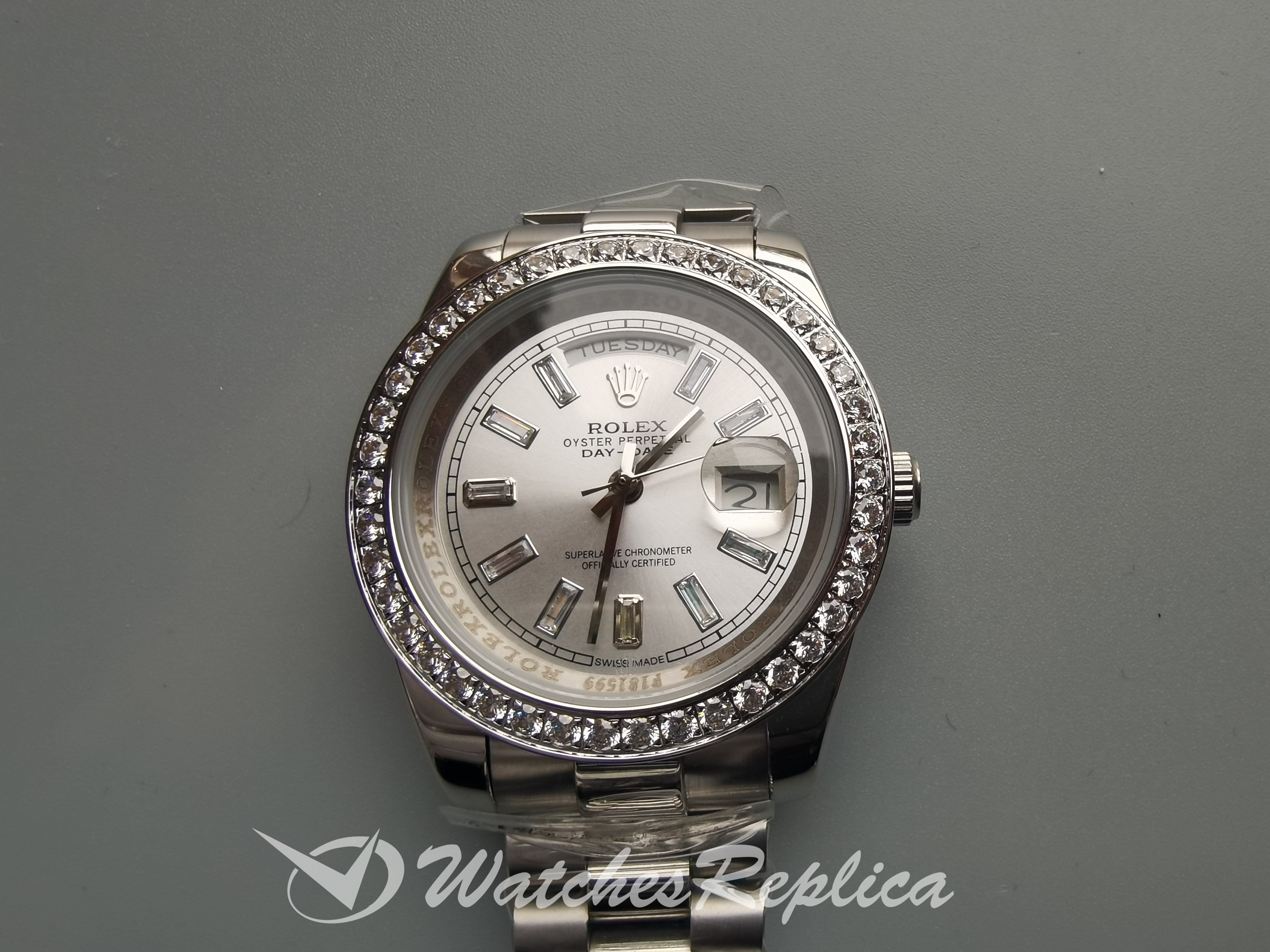 Rolex Day-Date 228349 40MM Silver Dial E 18 Carati Oro Bianco Per Uomo Orologi Replica-1