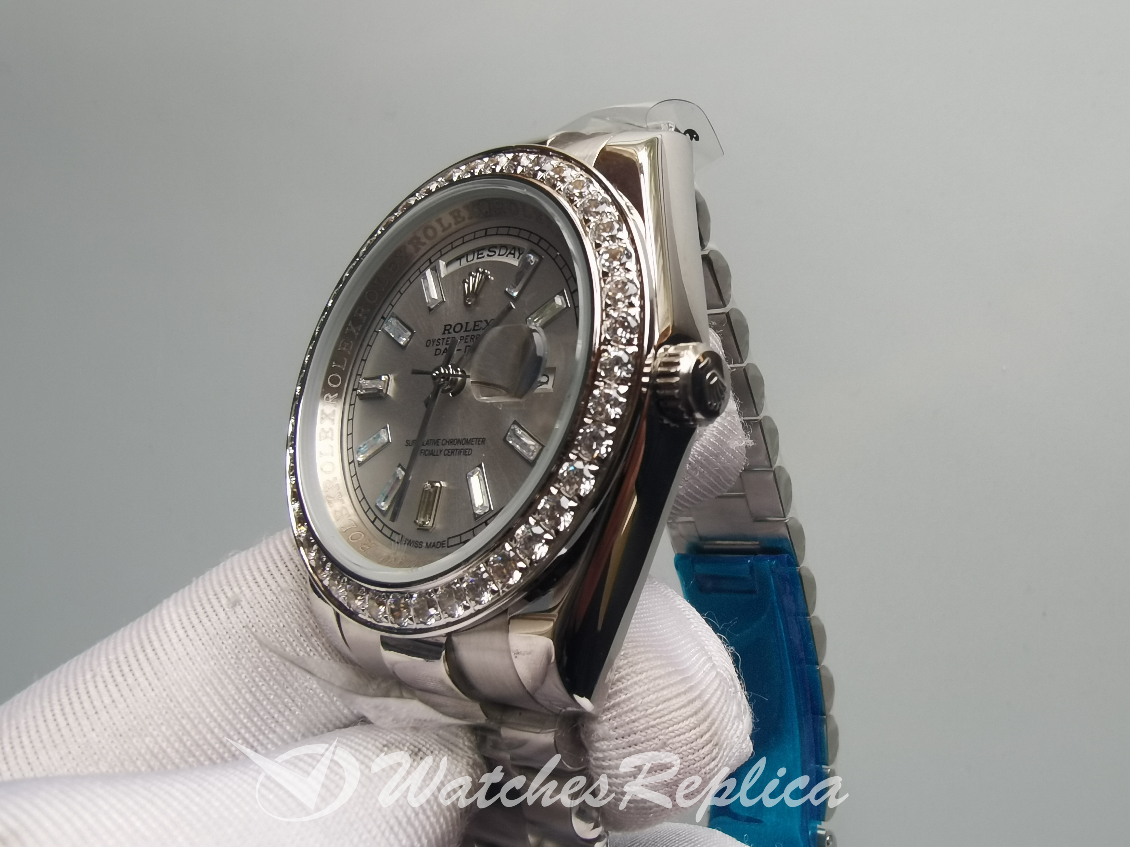 Rolex Day-Date 228349 40MM Silver Dial E 18 Carati Oro Bianco Per Uomo Orologi Replica-2