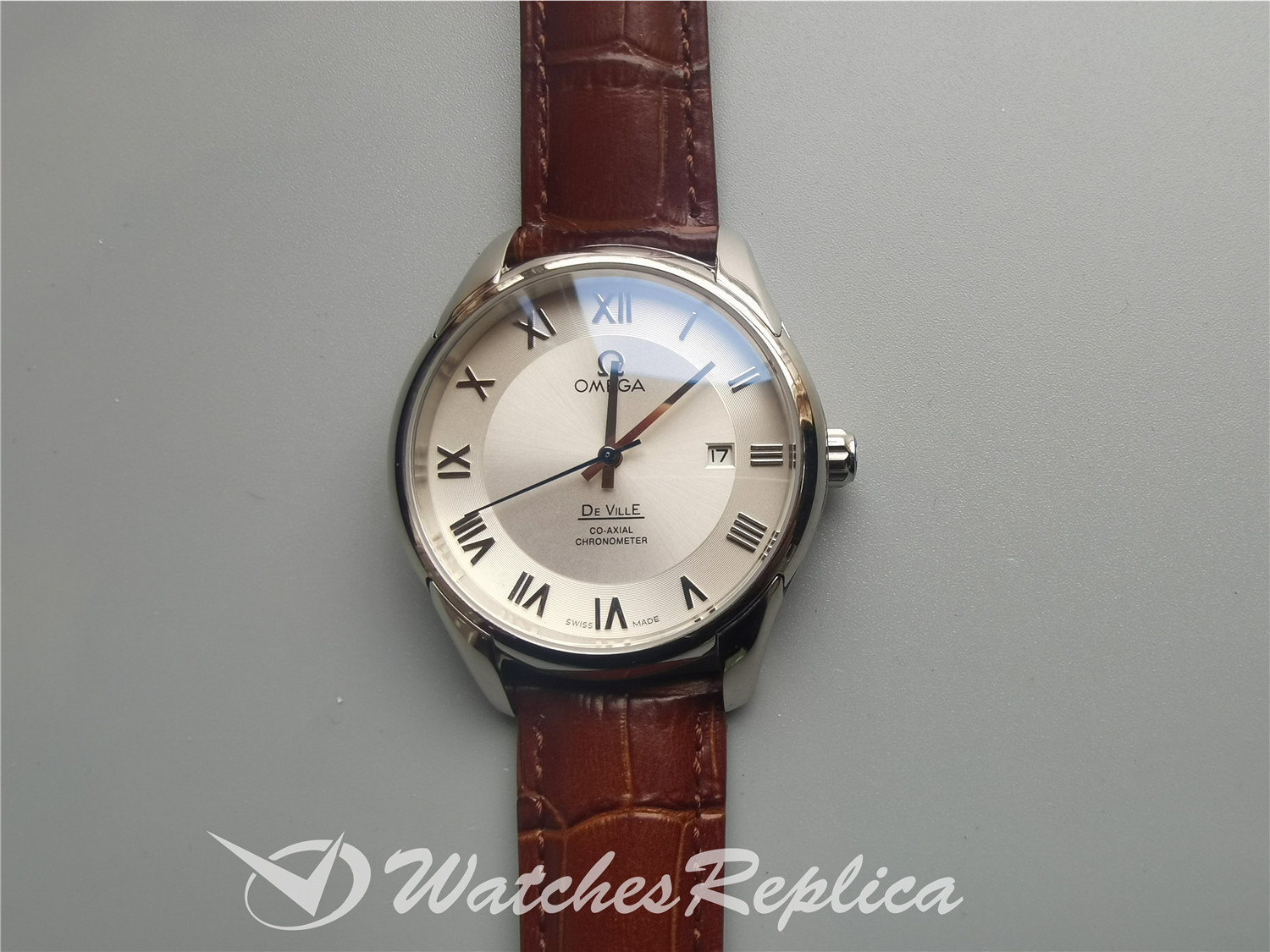 Omega De Ville 433.13.41.21.02.001 In Pelle Di Alligatore Marrone Per Uomo Orologi Replica-1