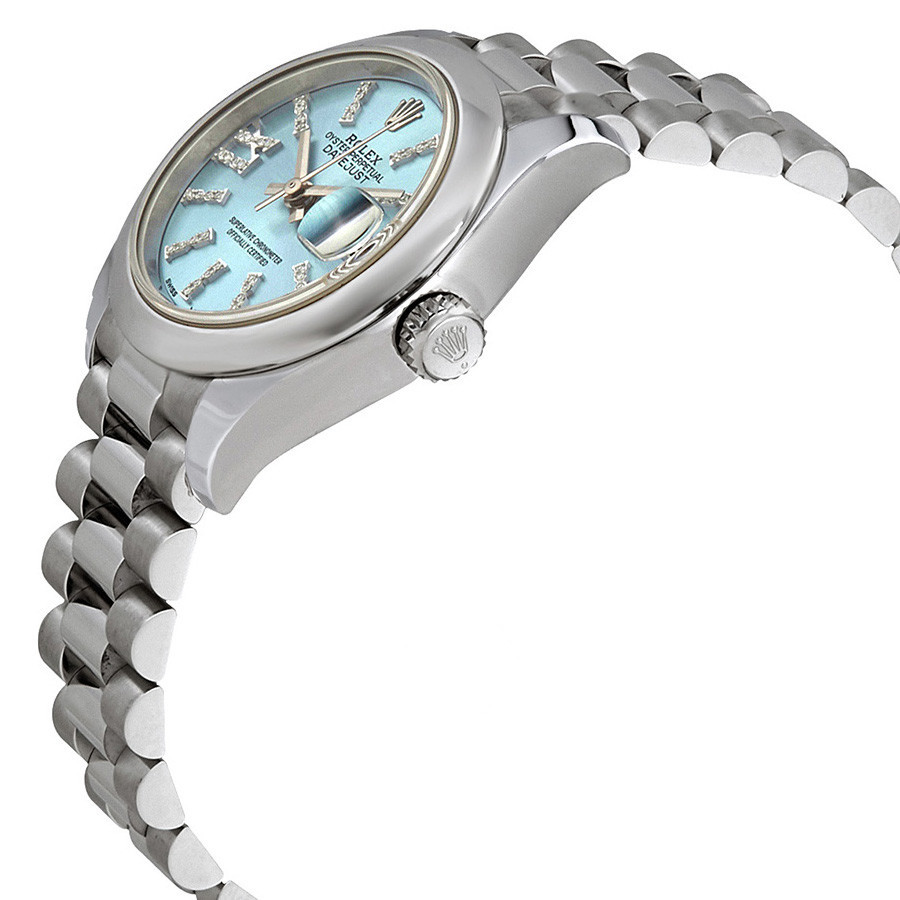 Rolex Datex Just Ghiaccio Blu Diamond Ladies Platinum President Orologi Replica 28 MM-1