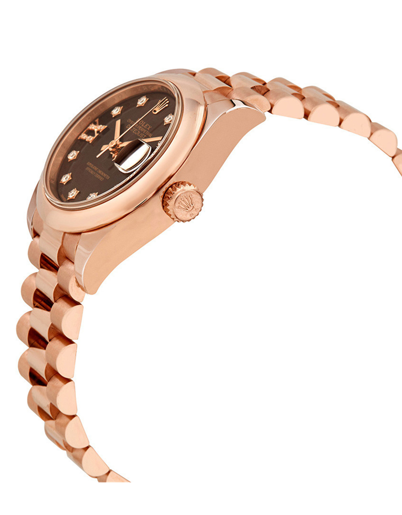 Rolex Datejust Chocolate Dial 18K Everose Gold President Automatic Ladies Orologi Replica 28 MM-1