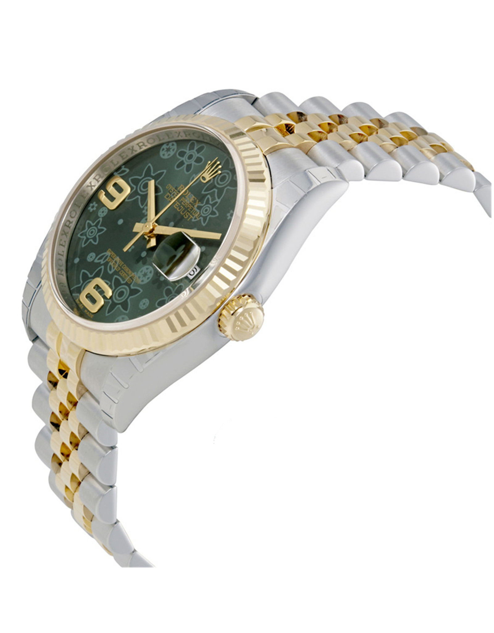 Rolex Datex Just Green Floral Dial Acciaio E Jubilee Gold Giallo 18K Unisex Orologi Replica 36MM-1