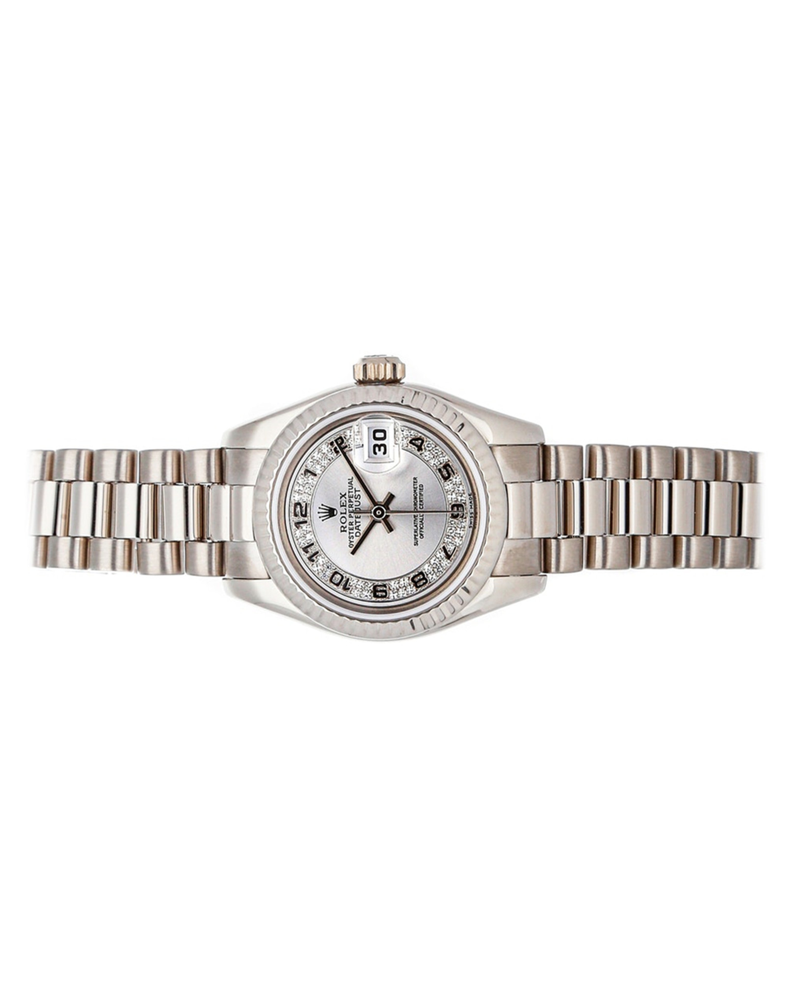 Rolex Datesjust Automatic Orologi Replica Caratteristiche Custodia In Oro Bianco 18K Rhodium Myriad Dial (179179) 26MM-1
