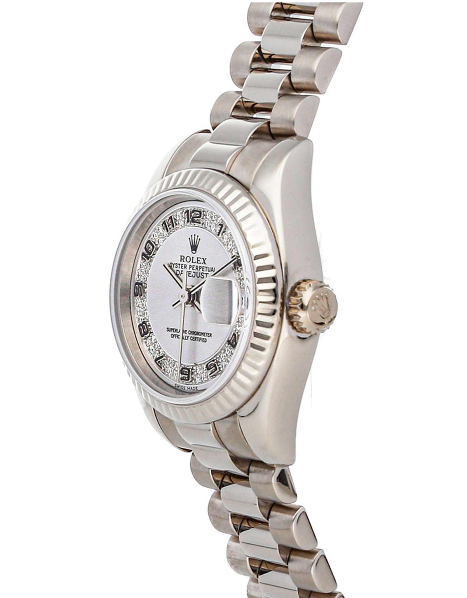 Rolex Datesjust Automatic Orologi Replica Caratteristiche Custodia In Oro Bianco 18K Rhodium Myriad Dial (179179) 26MM-2
