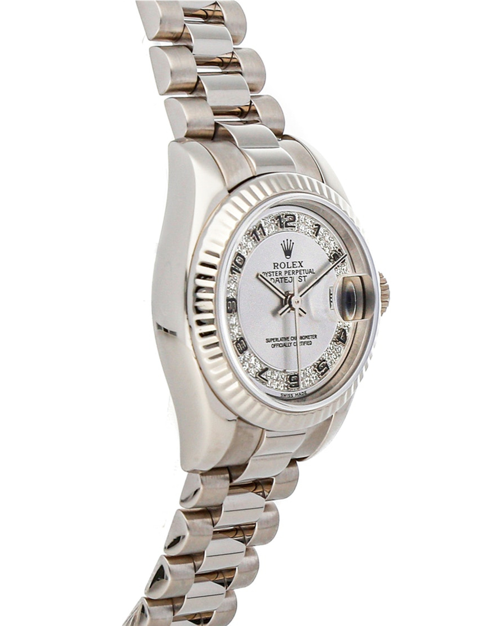 Rolex Datesjust Automatic Orologi Replica Caratteristiche Custodia In Oro Bianco 18K Rhodium Myriad Dial (179179) 26MM-3