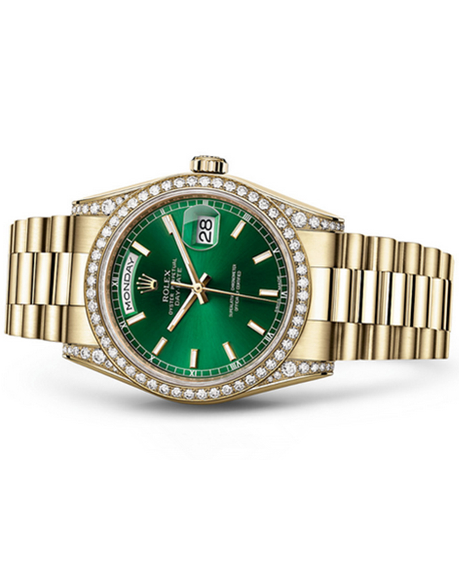 Rolex Day Day Green Diamonds Impostato Su Bezel Orologi Replica 118388 36MM-1