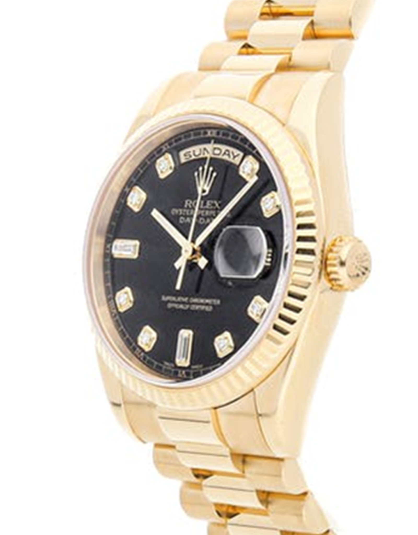 Rolex Day Day Automatic Orologi Replica Case Gold Gold Case Con Cornice Scanalata nero 36 MM-1