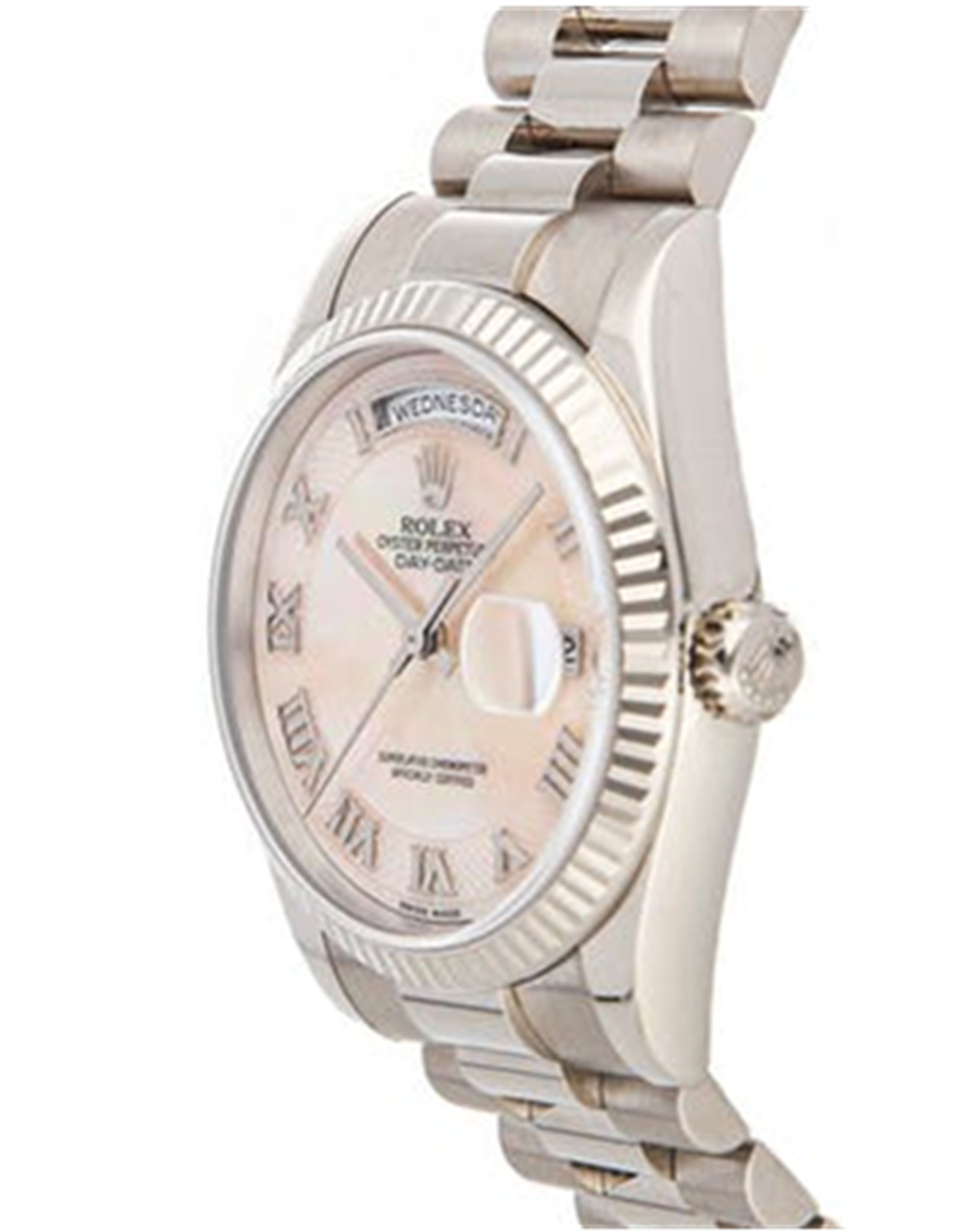 Rolex Day Day bianco Gold Case Che Circonda Il Quadrante Della Madre Rosa 36 MM-1
