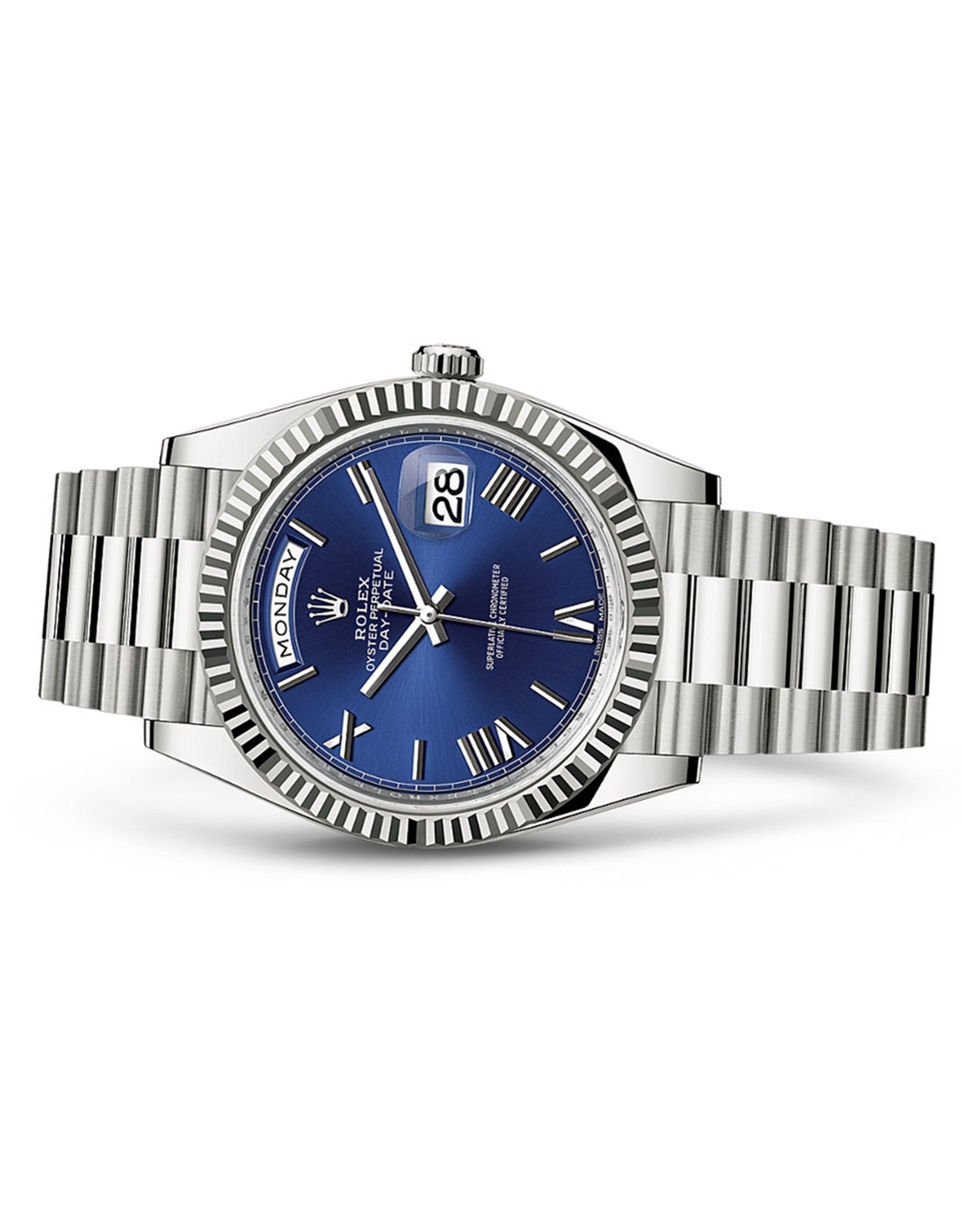 Rolex Day Date Quadrante blu Dial bianco Gold Case 228239 40MM-1