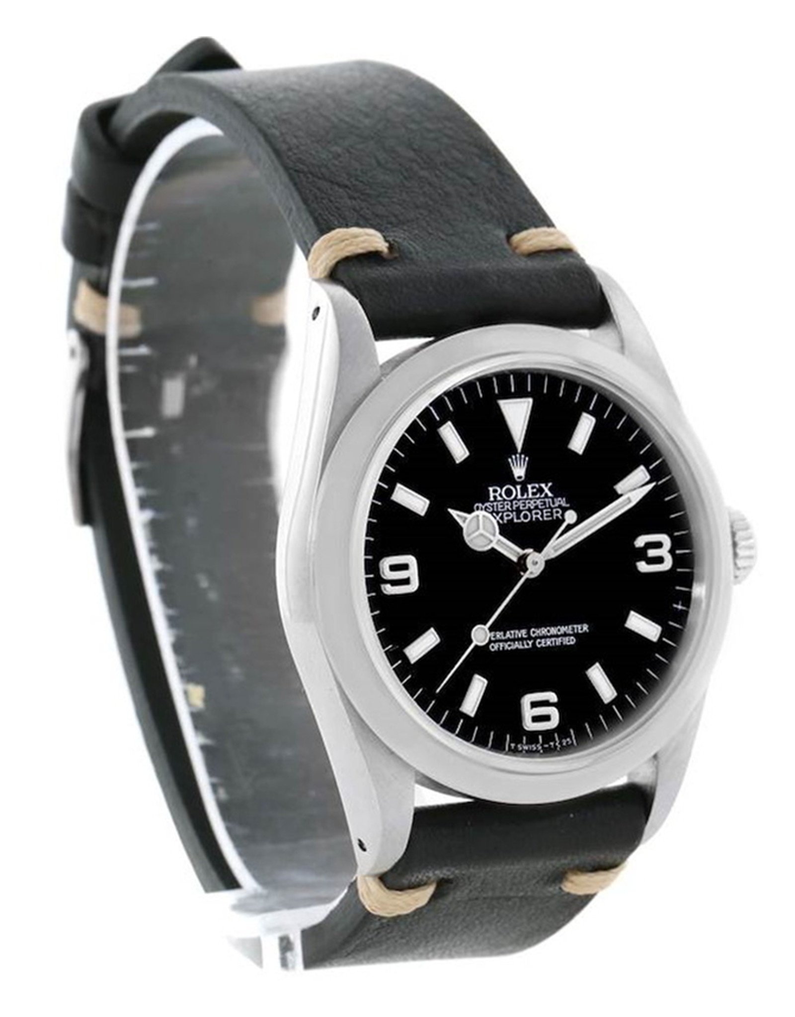 Rolex Explorer I Mens Cinghia In Pelle Nera D'Acciaio 14270 36MM-1