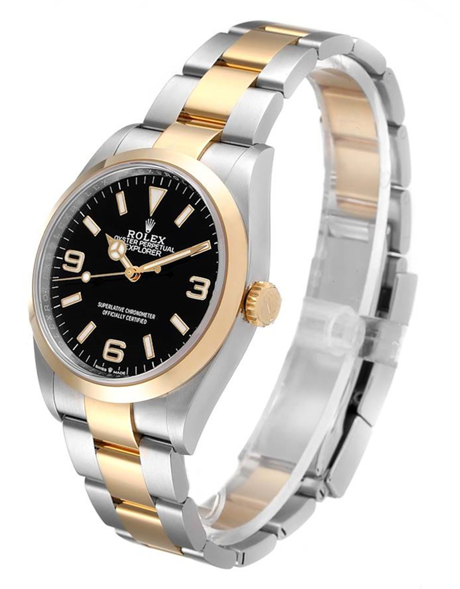 Rolex Explorer I Acciaio Giallo Gold Nero Mens Orologi Replica 124273 36MM-1