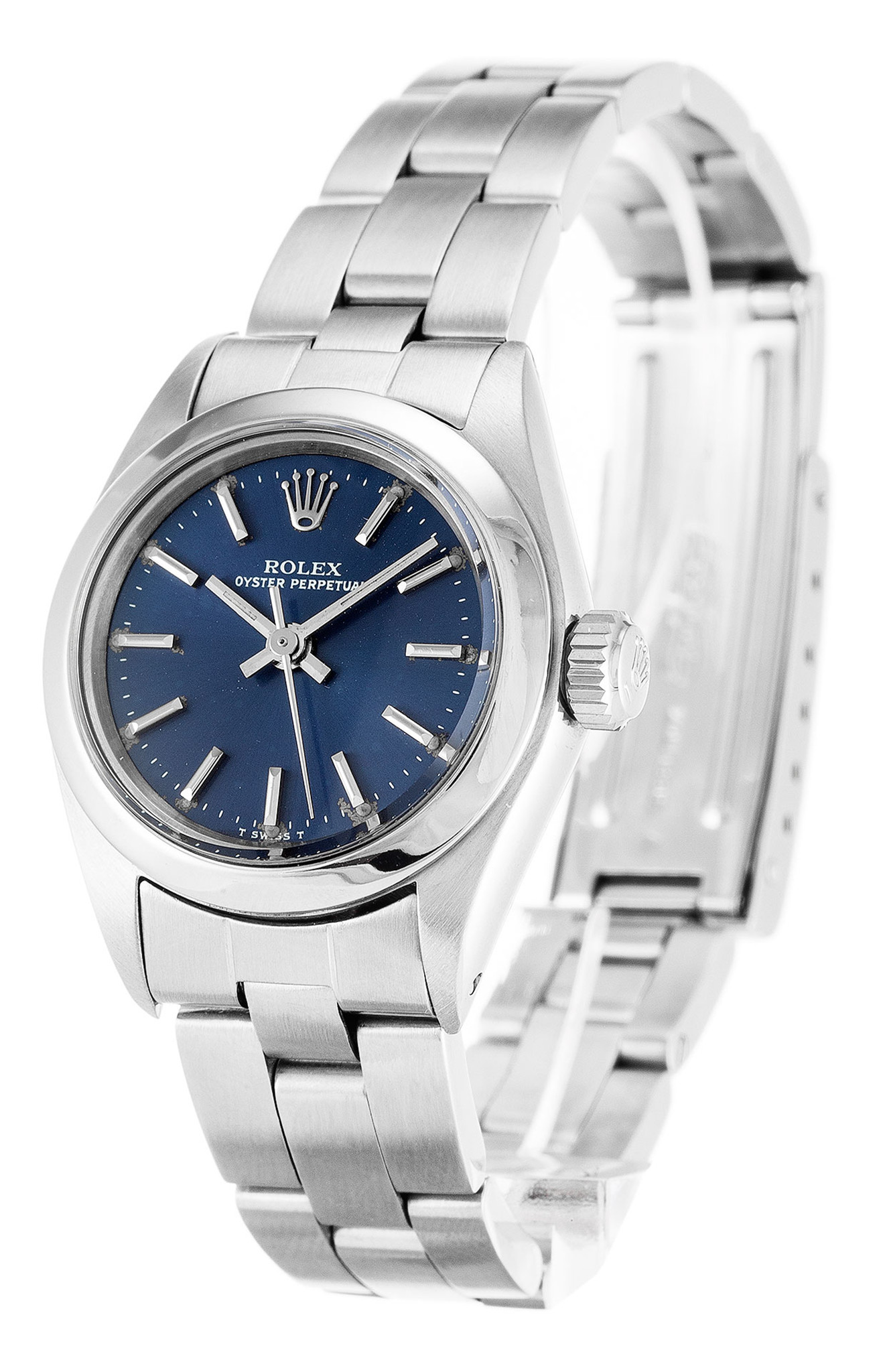 Rolex Lady Oyster Perpetual Quadrante blu Stick Marker 6718 26MM-1