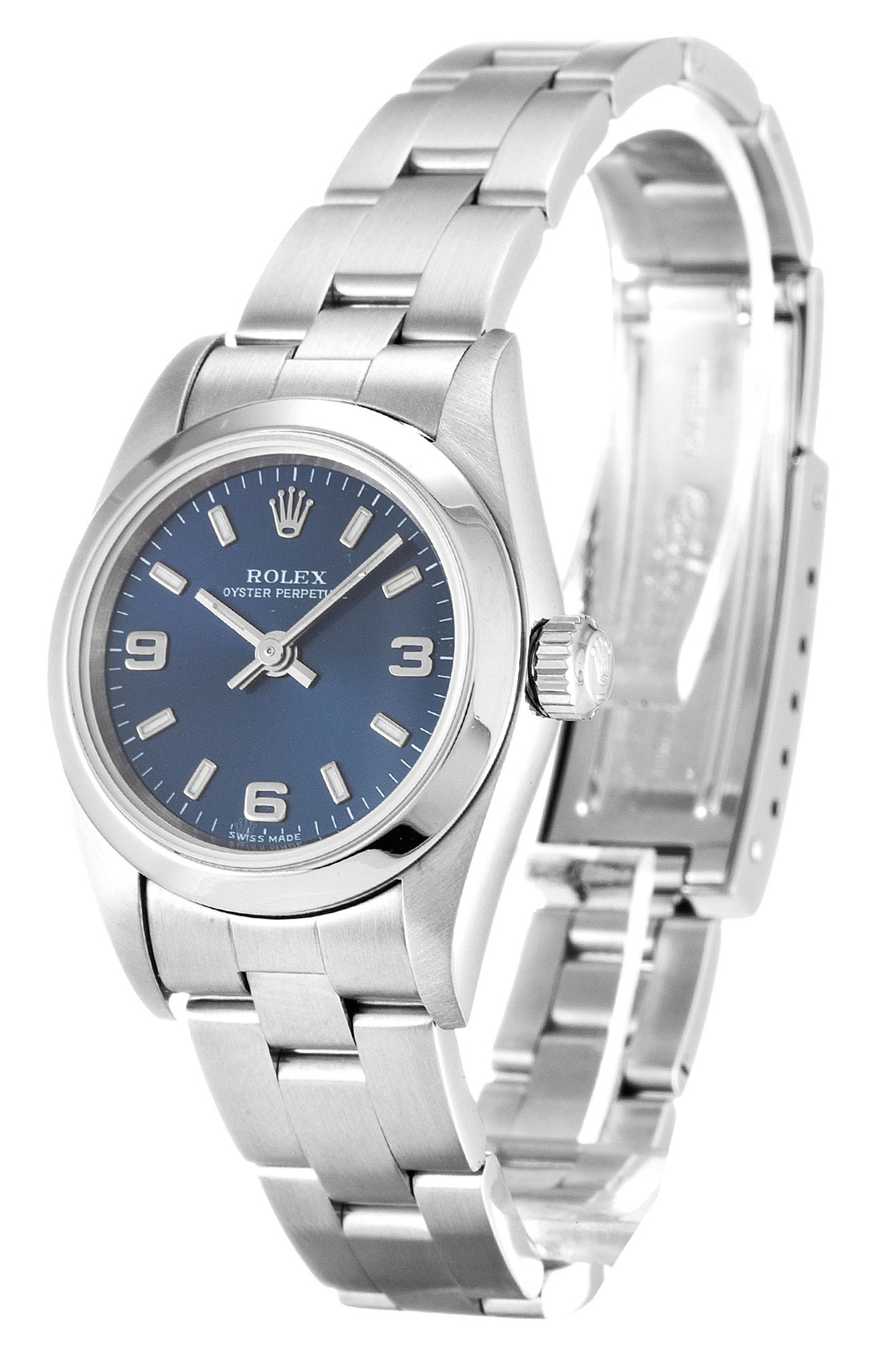 Rolex Lady Oyster Perpetual Quadrante blu Stick Marker 76080 24MM-1