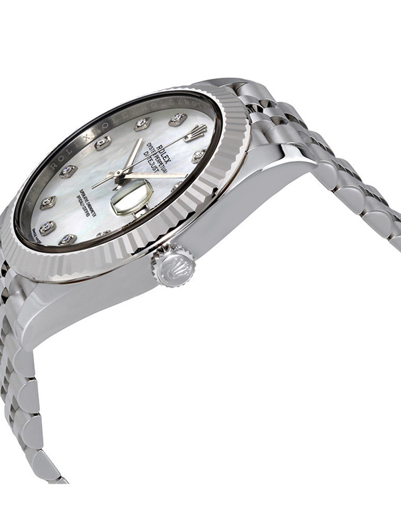 Rolex Oyster Perpetua Bianco Madre Di Pearl Diamond Diamice Orologi Replica Da Uomo 41 MM-1