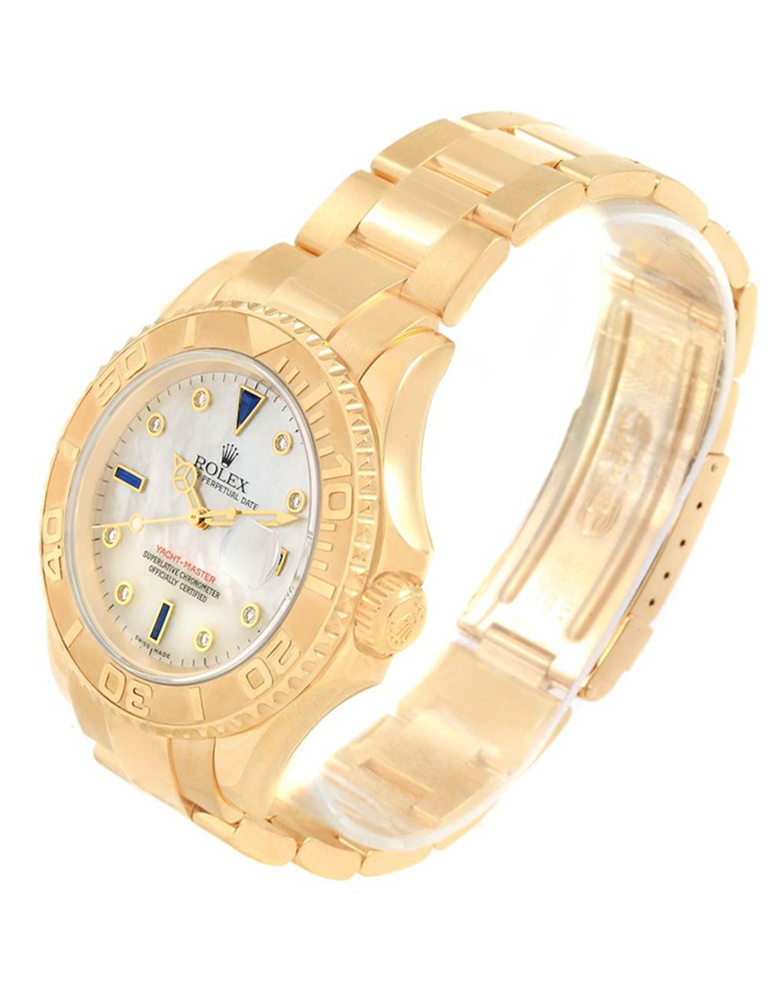 Rolex Yacht Master Giallo Mop Gold Diamond Sapphire Serti Orologi Replica 16628 40MM-1